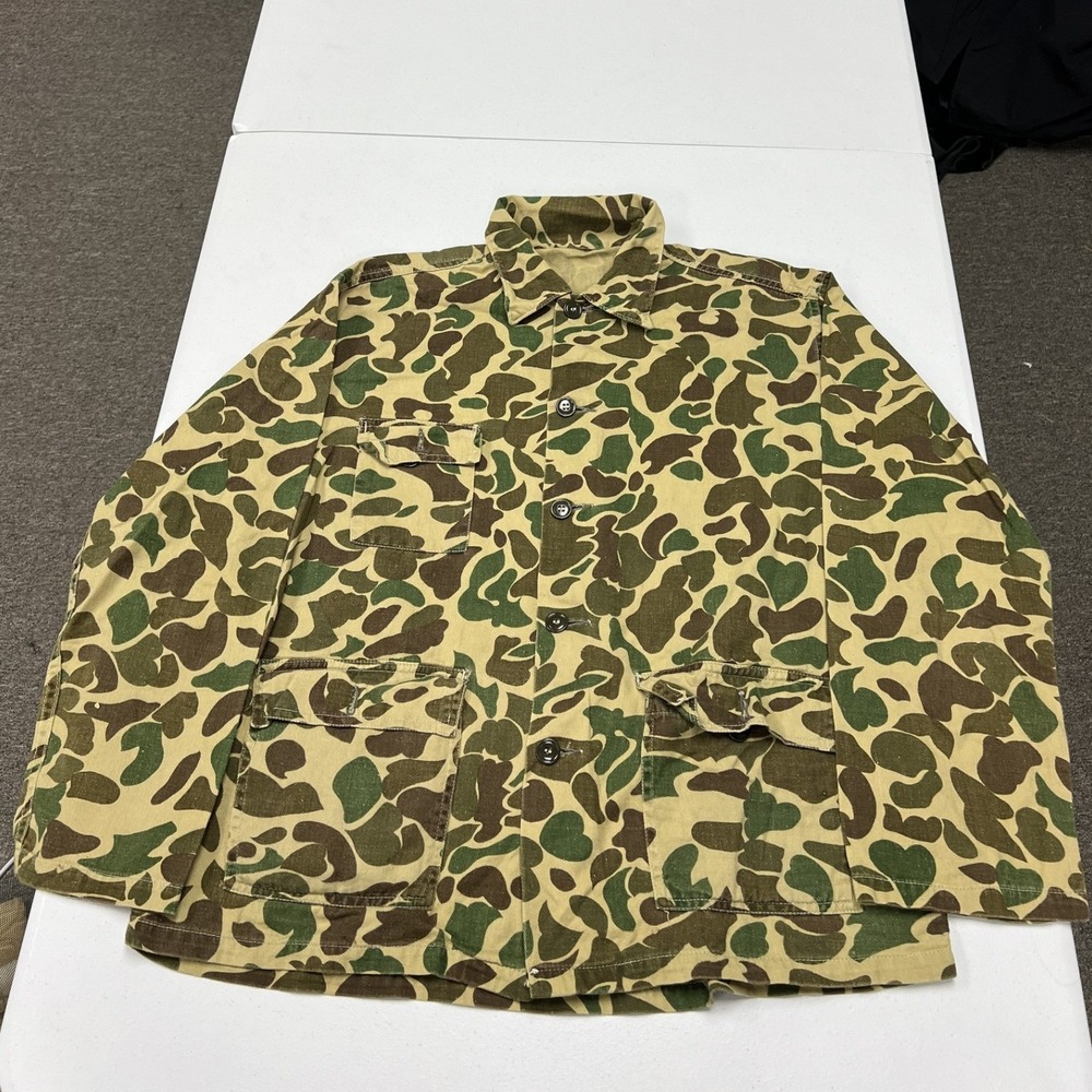 80s Camo Field Jacket Mens L Green Duck Hunter Frog Skin Chore Coat